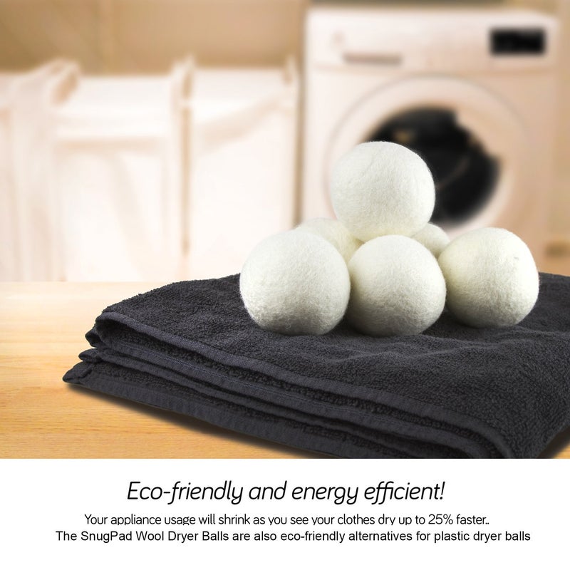 SnugPad Wool Dryer Balls XL Size 6 Pack, Natural Fabric Softener 100% Organic Premium New Zealand Wool, Chemical Free and Reduces Wrinkles, 1000+ Loads, Baby Safe, Saving Energy & Time, White 6 Count - Image 3